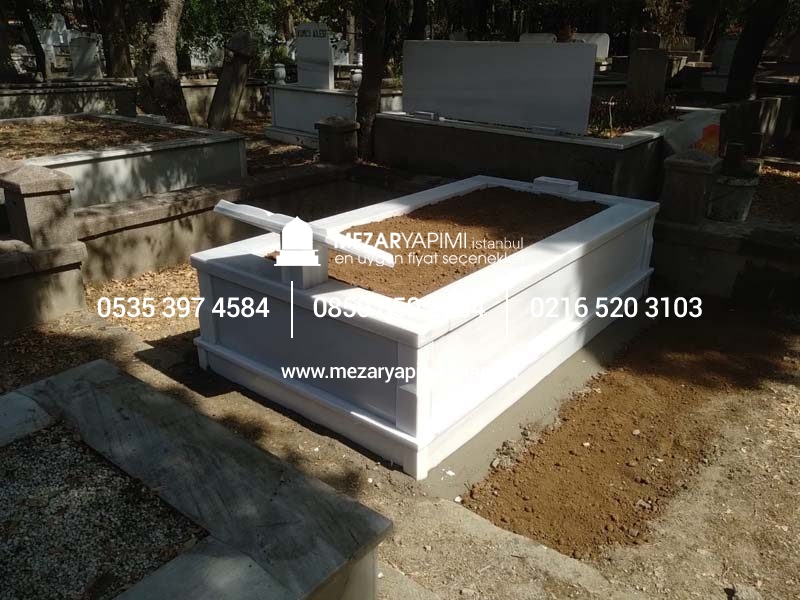 Tek Kişilik Baş Taşı Kitabe Süt Beyazı Mermer Mezar - Görsel 4