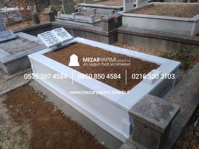 Tek Kişilik Baş Taşı Kitabe Süt Beyazı Mermer Mezar - Görsel 5