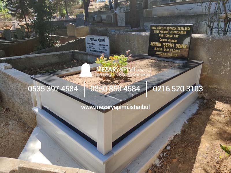 Tek Kişilik Küpeşte Baştaşı Granit Şeritli Mezar