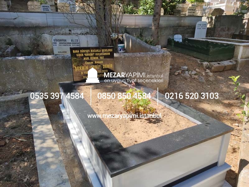 Tek Kişilik Küpeşte Baştaşı Granit Şeritli Mezar - Görsel 6