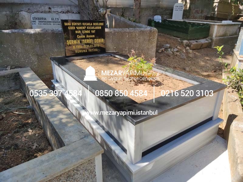 Tek Kişilik Küpeşte Baştaşı Granit Şeritli Mezar - Görsel 2