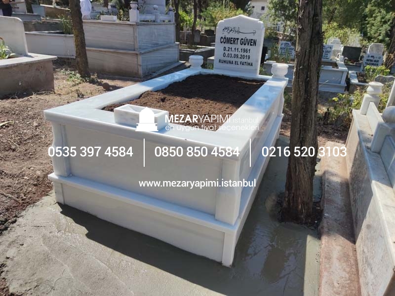 Tek Kişilik Süt Beyaz 10cm Baştaşı Mezar Modeli - Görsel 6