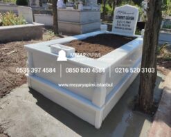 Tek Kişilik Süt Beyaz 10cm Baştaşı Mezar Modeli - Görsel 7
