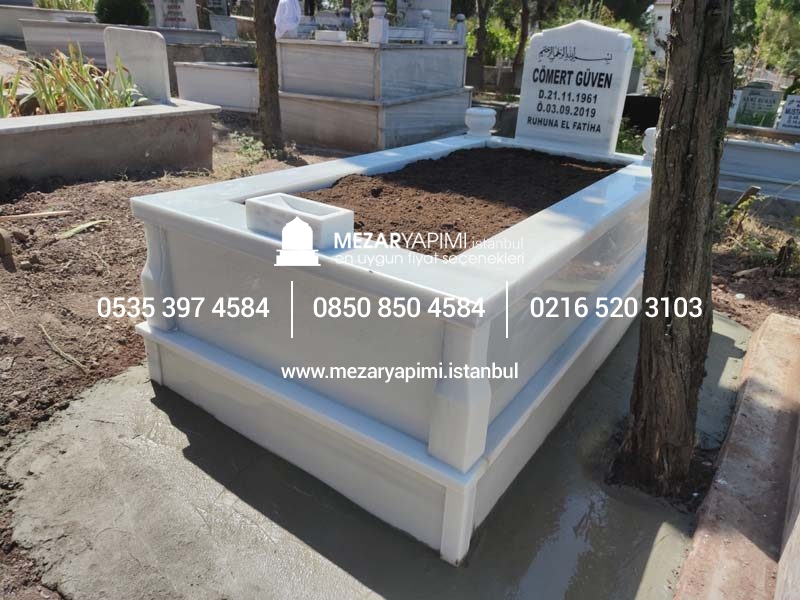 Tek Kişilik Süt Beyaz 10cm Baştaşı Mezar Modeli - Görsel 7
