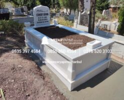 Tek Kişilik Süt Beyaz 10cm Baştaşı Mezar Modeli - Görsel 9