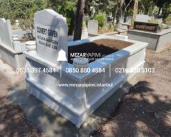 Tek Kişilik Süt Beyaz 10cm Baştaşı Mezar Modeli - Görsel 8