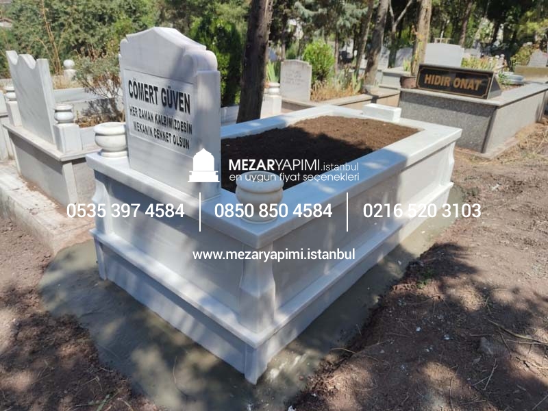 Tek Kişilik Süt Beyaz 10cm Baştaşı Mezar Modeli - Görsel 8