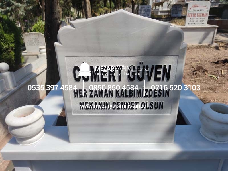 Tek Kişilik Süt Beyaz 10cm Baştaşı Mezar Modeli - Görsel 2