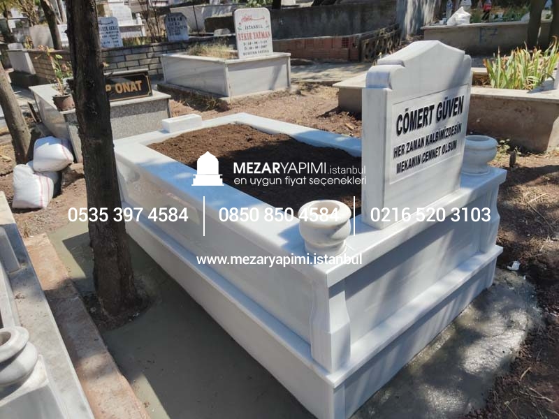 Tek Kişilik Süt Beyaz 10cm Baştaşı Mezar Modeli - Görsel 4