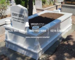 Tek Kişilik Süt Beyaz 10cm Baştaşı Mezar Modeli - Görsel 5
