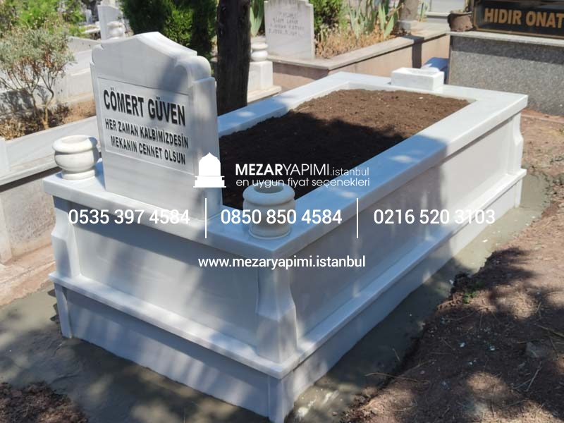 Tek Kişilik Süt Beyaz 10cm Baştaşı Mezar Modeli - Görsel 5