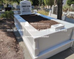 Tek Kişilik Süt Beyaz 10cm Baştaşı Mezar Modeli - Görsel 10
