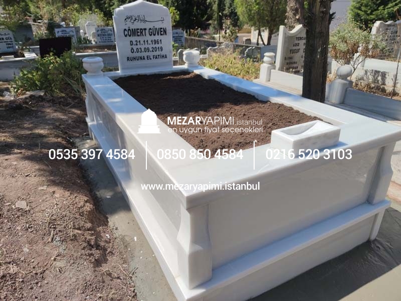 Tek Kişilik Süt Beyaz 10cm Baştaşı Mezar Modeli - Görsel 10
