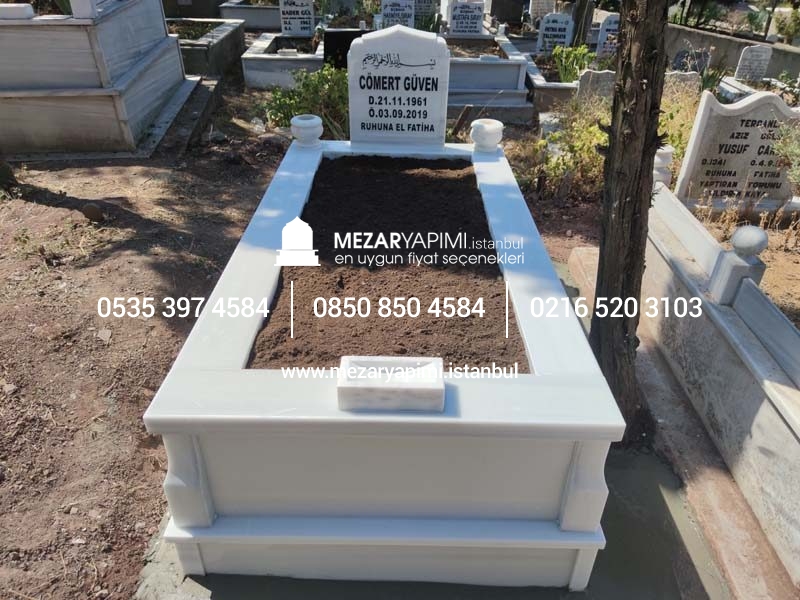 Tek Kişilik Süt Beyaz 10cm Baştaşı Mezar Modeli - Görsel 3