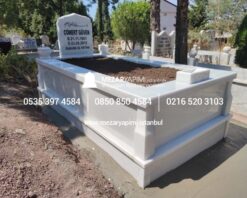 Tek Kişilik Süt Beyaz 10cm Baştaşı Mezar Modeli
