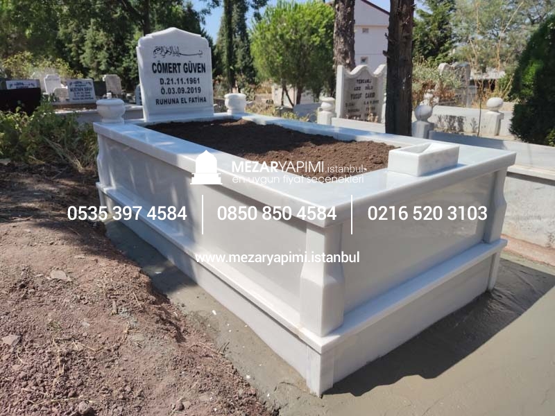 Tek Kişilik Süt Beyaz 10cm Baştaşı Mezar Modeli
