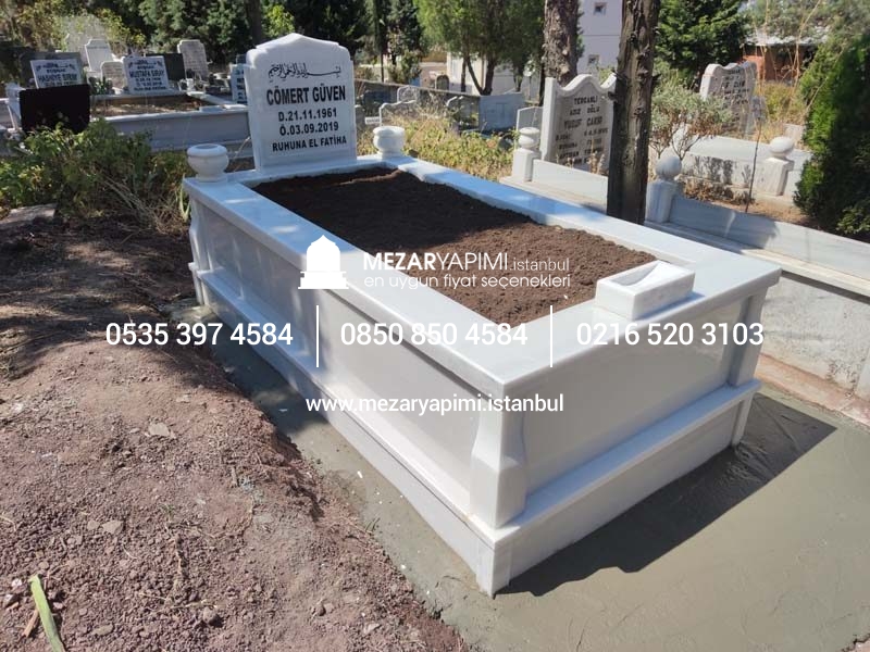 Tek Kişilik Süt Beyaz 10cm Baştaşı Mezar Modeli - Görsel 9