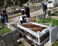 Tek Kişilik Granit Desen İşlemeli Sütunlu Mezar - Görsel 6
