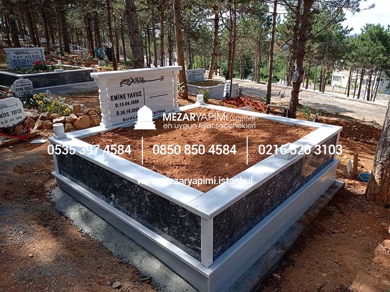 İki Kişilik Gövde Siyah Mermer Sütunlu Mezar - Görsel 2