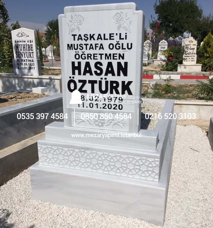 Tek Kişilik Cnc Desen İşlemeli Mermer Mezar - Görsel 4