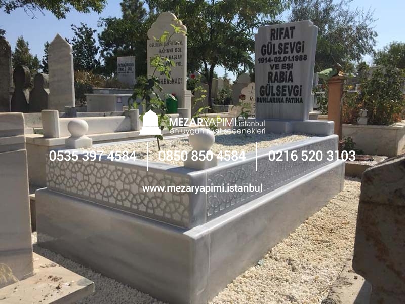 Tek Kişilik Cnc Desen İşlemeli Mermer Mezar - Görsel 2