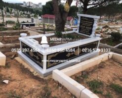 Tek Kişilik Granit Desen İşlemeli Sütunlu Mezar - Görsel 3