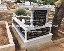 Tek Kişilik Granit Desen İşlemeli Sütunlu Mezar - Görsel 5