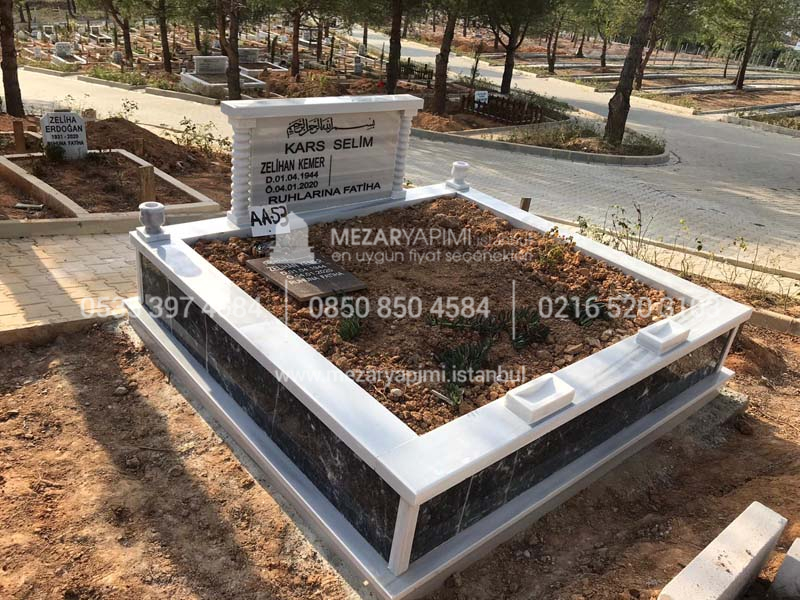 iki Kisilik Govde Siyah Mermer Sutunlu Mezar-3