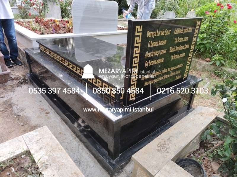 Tek Kişilik Üzeri Kapalı Komple Granit Desen İşlemeli Mezar - Görsel 3
