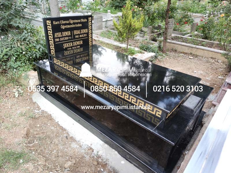 Tek Kişilik Üzeri Kapalı Komple Granit Desen İşlemeli Mezar