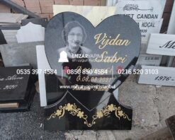 Kalp Şeklinde Lazer Resimli  Mezar Taşı Modeli - Görsel 3
