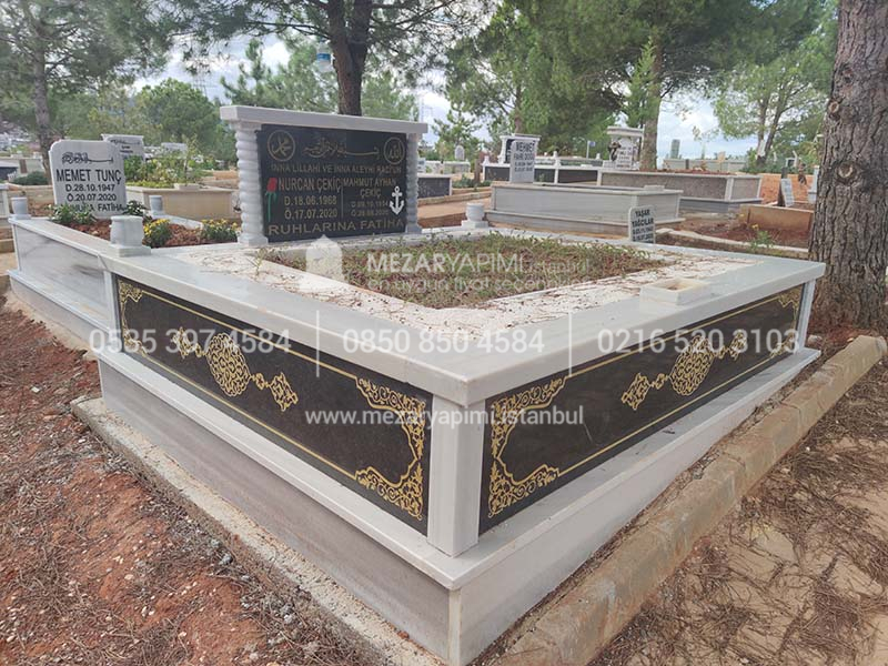 cift Kisilik Granit Desen islemeli Sutunlu Mezar-1