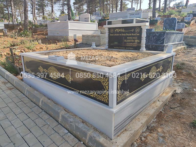 cift Kisilik Granit Desen islemeli Sutunlu Mezar-2