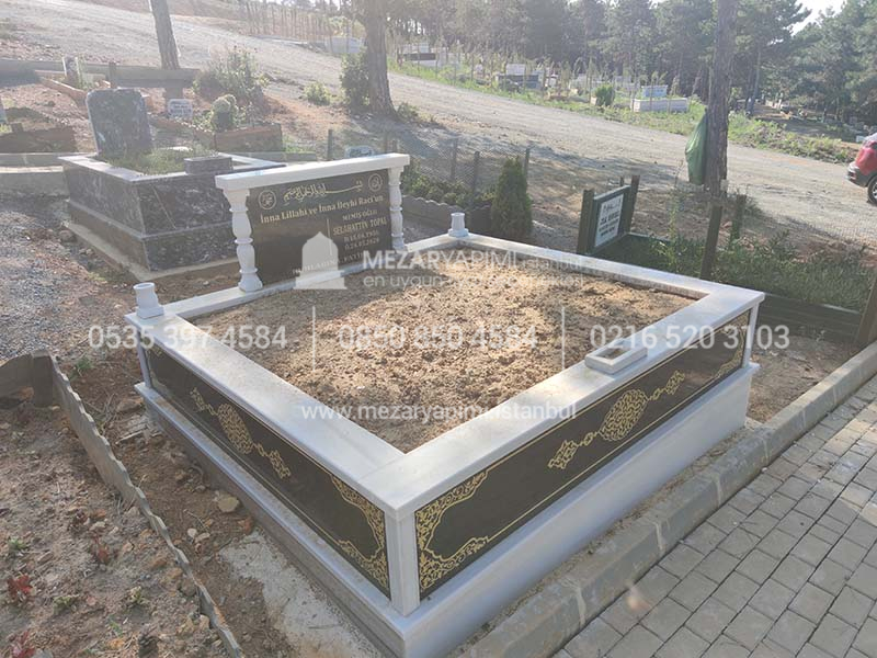 cift Kisilik Granit Desen islemeli Sutunlu Mezar-3