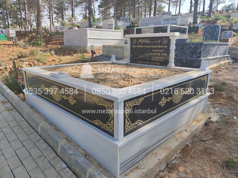 cift Kisilik Granit Desen islemeli Sutunlu Mezar-5
