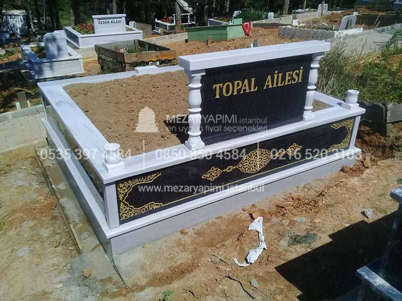 cift Kisilik Granit Desen islemeli Sutunlu Mezar-6