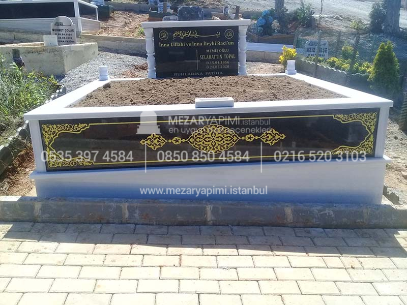 cift Kisilik Granit Desen islemeli Sutunlu Mezar-7