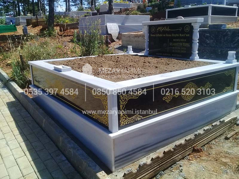 cift Kisilik Granit Desen islemeli Sutunlu Mezar-8