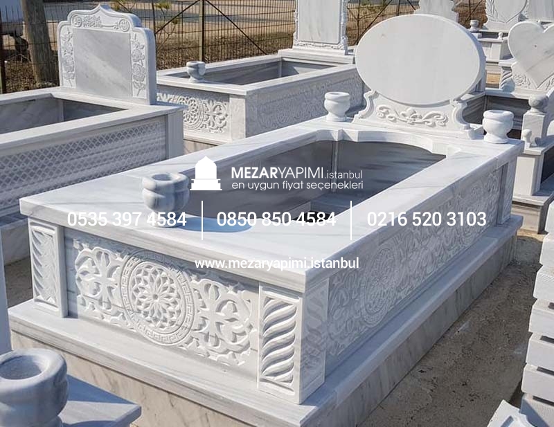 Tek Kişilik Cnc Desen İşlemeli Mermer Mezar Modelleri - Görsel 5