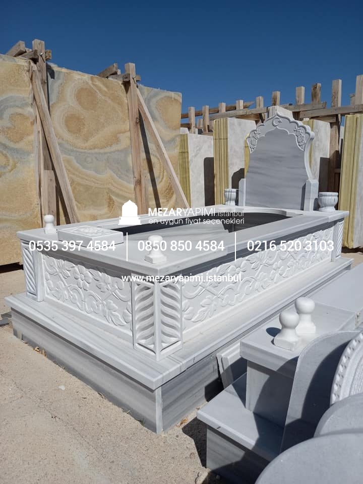 Tek Kişilik Cnc Desen İşlemeli Mermer Mezar Modelleri - Görsel 19