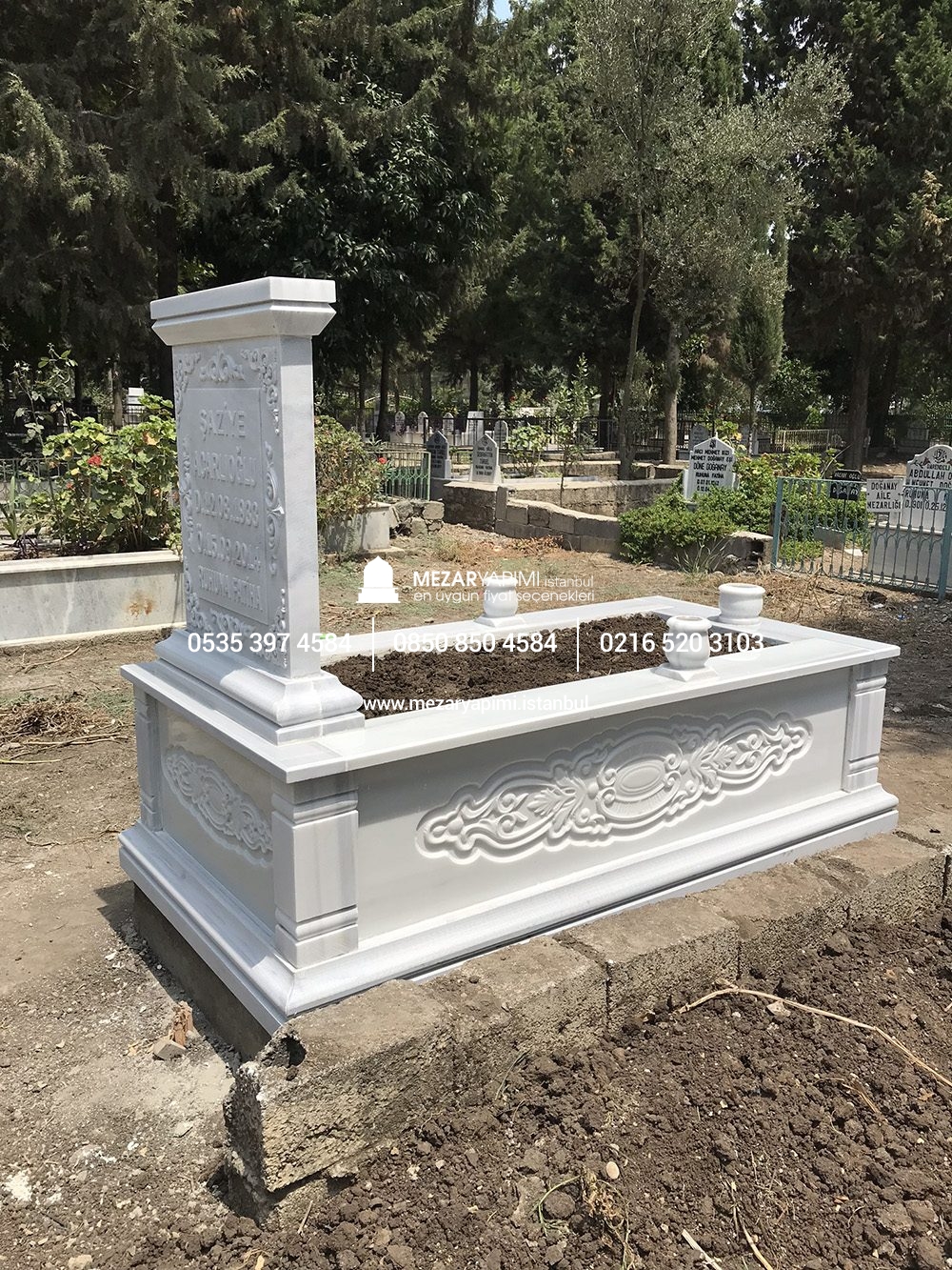 Tek Kişilik Cnc Desen İşlemeli Mermer Mezar Modelleri - Görsel 33