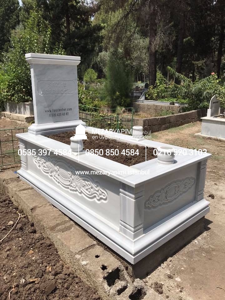 Tek Kişilik Cnc Desen İşlemeli Mermer Mezar Modelleri - Görsel 3