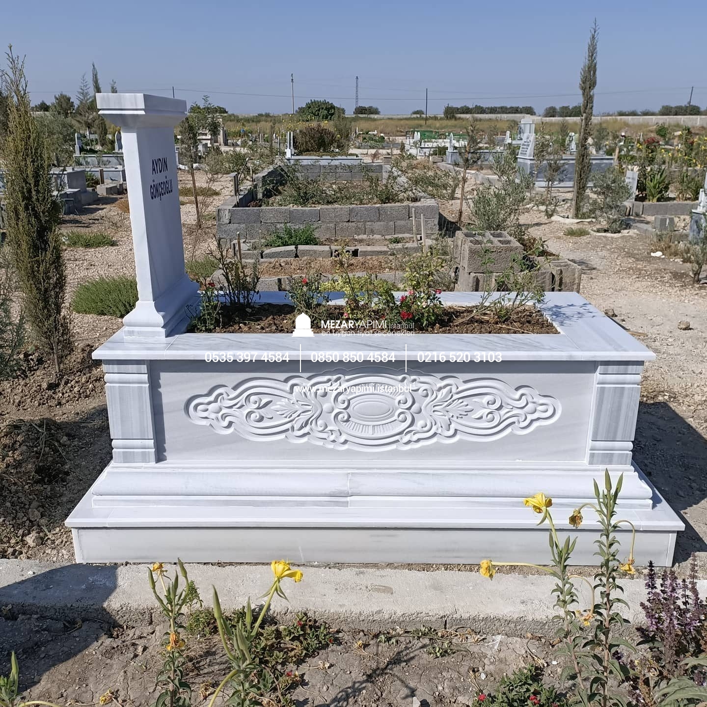 Tek Kişilik Cnc Desen İşlemeli Mermer Mezar Modelleri - Görsel 36