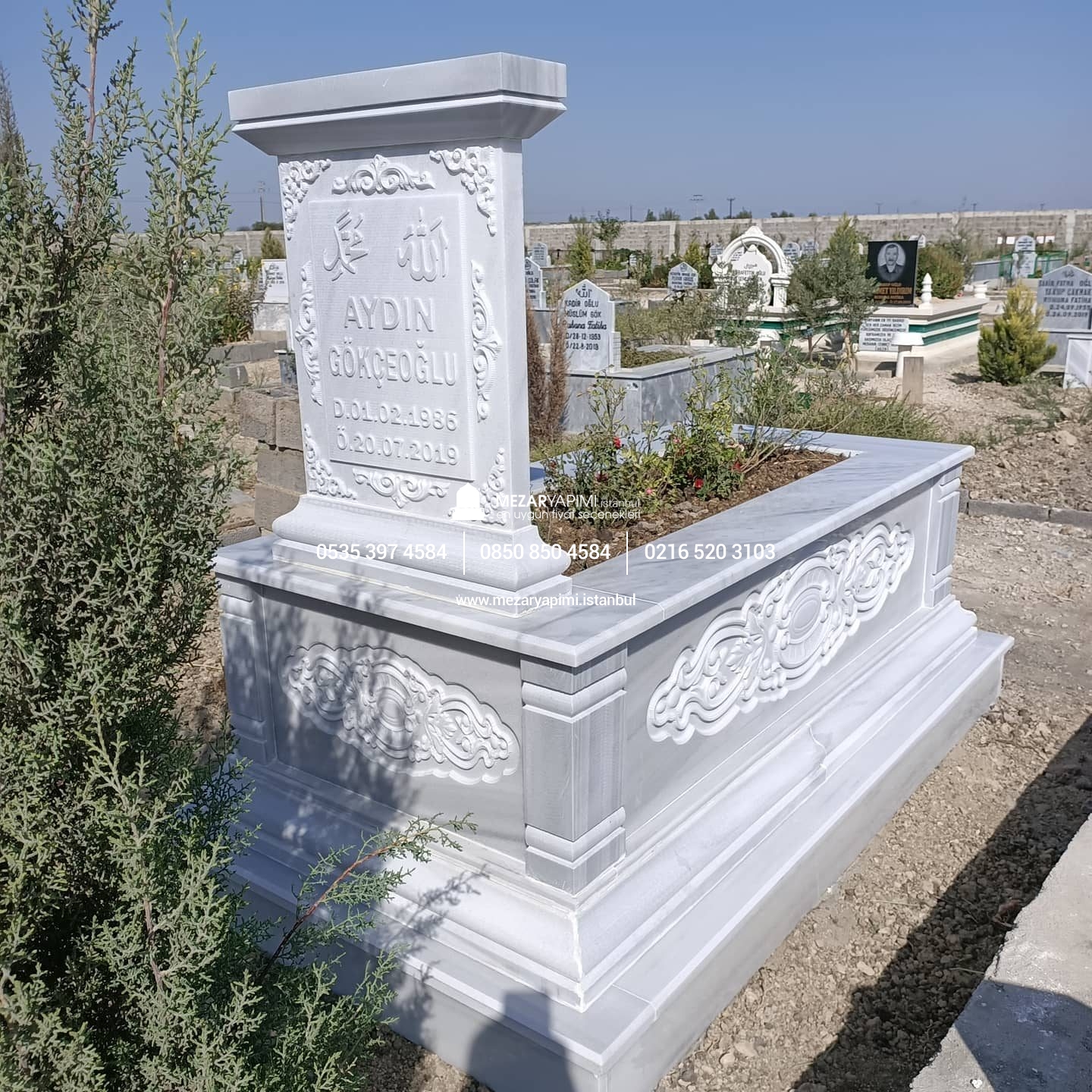 Tek Kişilik Cnc Desen İşlemeli Mermer Mezar Modelleri - Görsel 14