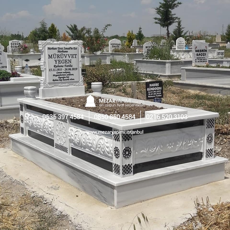 Tek Kişilik Cnc Desen İşlemeli Mermer Mezar Modelleri - Görsel 2