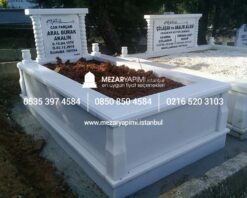 Tek Kişilik Baştaşı Sütunlu Süt Beyazı Mermer Mezar - Görsel 3