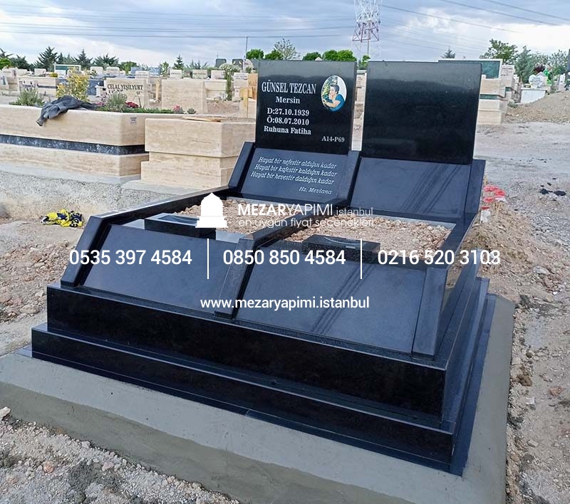Çift Kişilik Absolute Black Granit Eğimli Mezar Modeli - Görsel 6