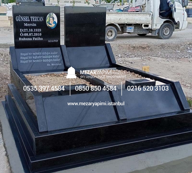 Çift Kişilik Absolute Black Granit Eğimli Mezar Modeli - Görsel 2