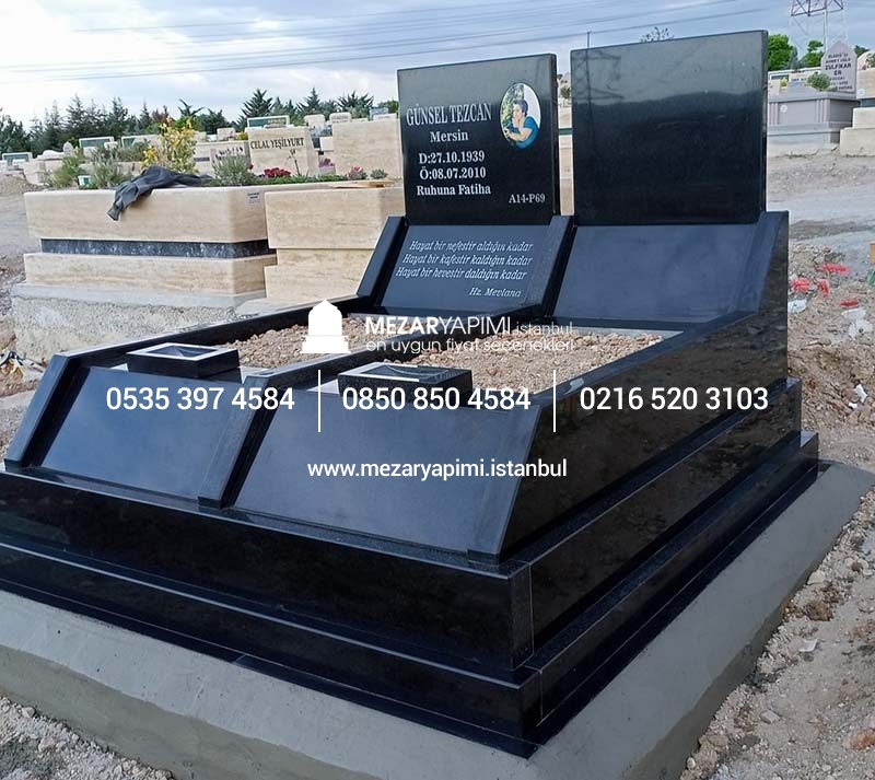 Çift Kişilik Absolute Black Granit Eğimli Mezar Modeli - Görsel 4
