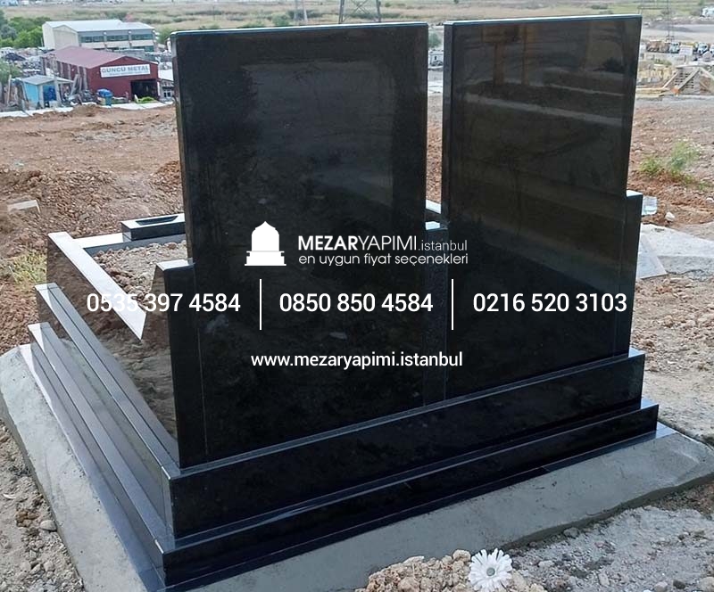Çift Kişilik Absolute Black Granit Eğimli Mezar Modeli - Görsel 8